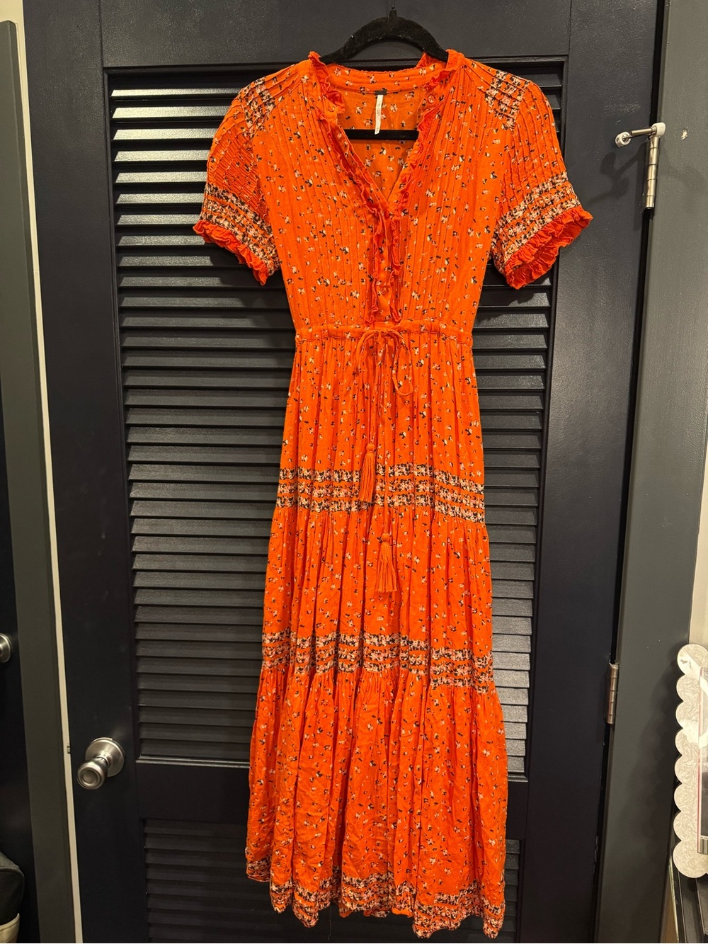 Free People Orange Floral Boho Tiered Maxi Dress XS